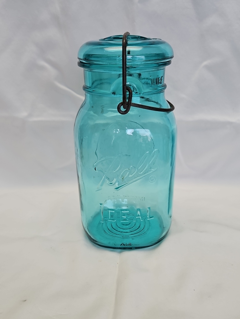 Vintage Ball Ideal Aqua Glass Canning Jar with Wire Bail Lid